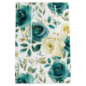Romantisch Blauwgroen Green Cream Roos Bloemen Medium Cadeauzakje (Achterkant)