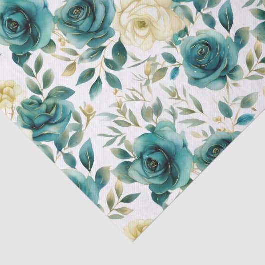 Romantisch Blauwgroen Green Cream Roos Bloemen Tissuepapier (Detail)