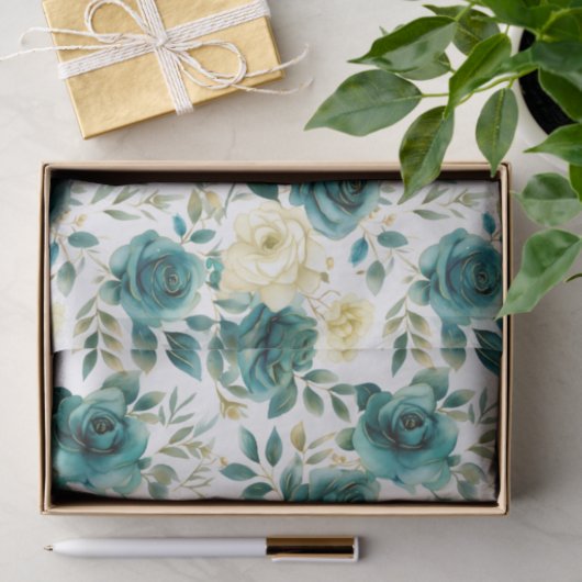 Romantisch Blauwgroen Green Cream Roos Bloemen Tissuepapier (Geschenk)