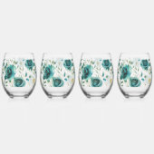 Romantisch Blauwgroen Green Cream Roos Bloemen Wijnglas Zonder Voet (Voorkant)