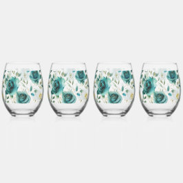 Romantisch Blauwgroen Green Cream Roos Bloemen Wijnglas Zonder Voet