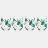 Romantisch Blauwgroen Green Cream Roos Bloemen Wijnglas Zonder Voet (Links)