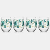 Romantisch Blauwgroen Green Cream Roos Bloemen Wijnglas Zonder Voet (Rechts)