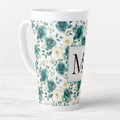 Romantisch Blauwgroen Green Cream Roos Floral Mono Latte Mok (Linkerhoek)