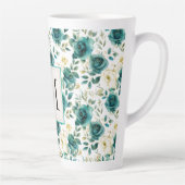 Romantisch Blauwgroen Green Cream Roos Floral Mono Latte Mok (Rechts)