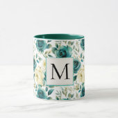 Romantisch Blauwgroen Green Cream Roos Floral Mono Mok (Midden)