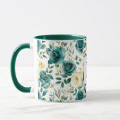 Romantisch Blauwgroen Green Cream Roos Floral Mono Mok (Links)