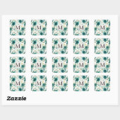 Romantisch Blauwgroen Green Cream Roos Floral Mono Vierkante Sticker (Vel)