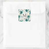 Romantisch Blauwgroen Green Cream Roos Floral Mono Vierkante Sticker (Tas)
