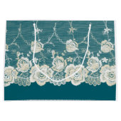 Romantisch Blauwgroen Groen Blauw Wit Kant Bloemen Groot Cadeauzakje (Voorkant)