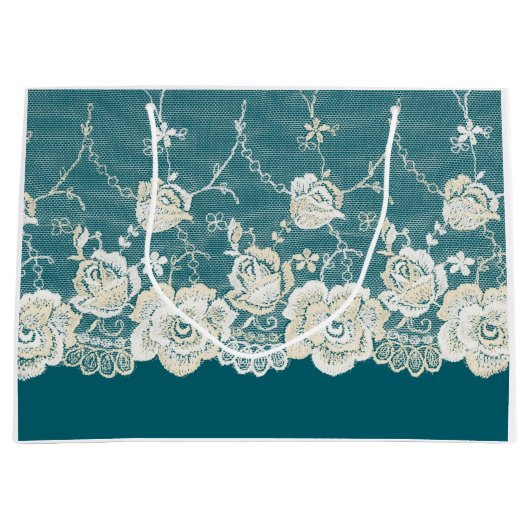 Romantisch Blauwgroen Groen Blauw Wit Kant Bloemen Groot Cadeauzakje (Voorkant)