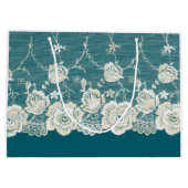 Romantisch Blauwgroen Groen Blauw Wit Kant Bloemen Groot Cadeauzakje (Achterkant)