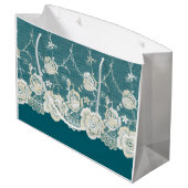 Romantisch Blauwgroen Groen Blauw Wit Kant Bloemen Groot Cadeauzakje (Achterkant Gekanteld)