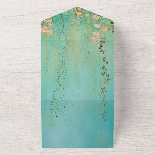 Romantisch Blauwgroen Groen Blush Roze Bloemen Huw All In One Uitnodiging (Buitenkant)