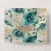 Romantisch Blauwgroen Groene Champagne Roos Bloeme All In One Uitnodiging (Achterkant)