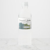 Romantisch Blauwgroen Roos Couple's Namen Elegant  Waterfles Etiket (Voorkant)