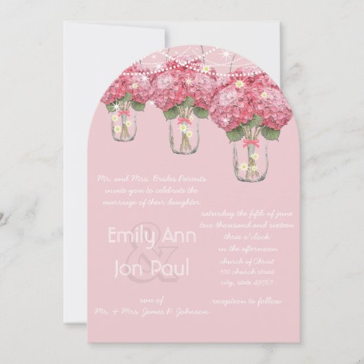 Romantisch Bleek Roze Mason Jar Firefly Wedding Kaart (Voorkant)