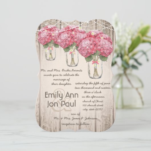 Romantisch Bleek Roze Mason Jar Firefly Wedding Kaart (Staand voorkant)