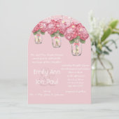 Romantisch Bleek Roze Mason Jar Firefly Wedding Kaart (Staand voorkant)