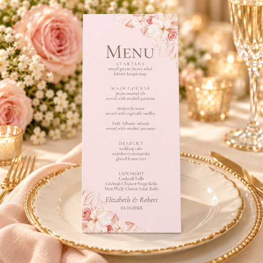 Romantisch Bleekroze Rozen Huwelijksmenu Menu