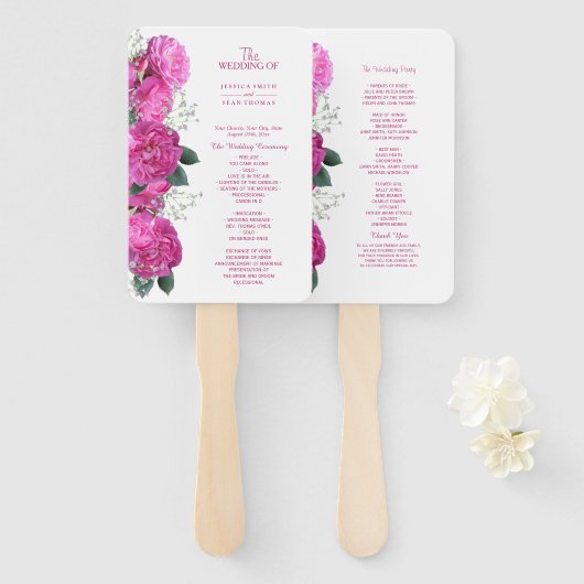 Romantisch bloemboeket bruiloftsprogramma handwaaier (Voorkant en achterkant)