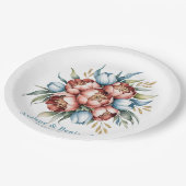 Romantisch bloemboeket: pioenen & tulpen bruiloft papieren bordje (Gekanteld)