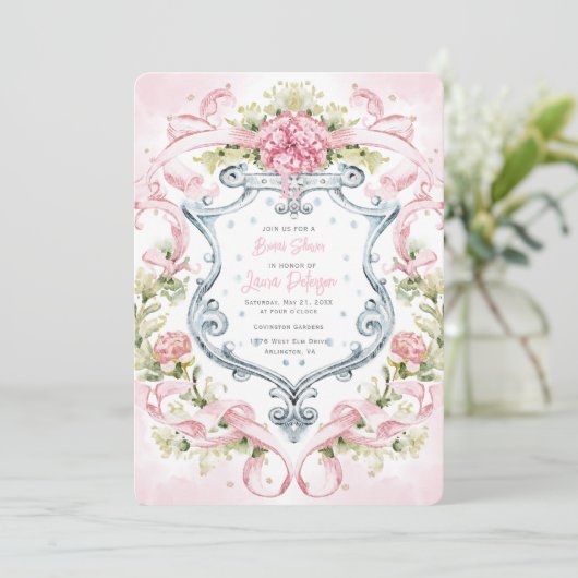 Romantisch bloemcrest-monogram | Bruid  Kaart (Staand voorkant)