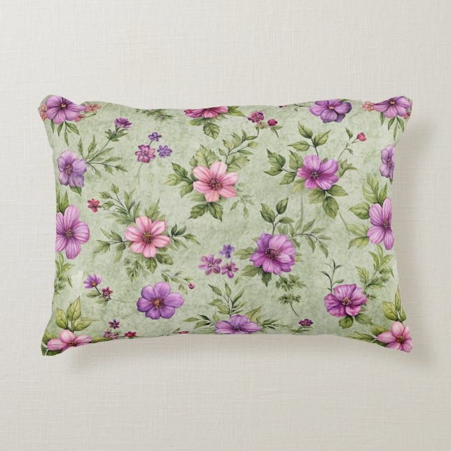 "Romantisch Bloemen Accentkussen – Sage Green met  Accent Kussen (Voorkant)