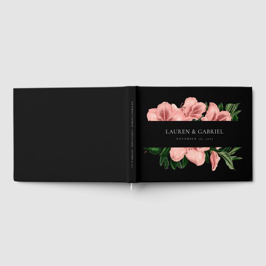 Romantisch  Bloemen Blush Roze Zwart Bruiloft Gastenboek (Volledig)