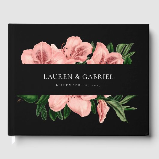 Romantisch  Bloemen Blush Roze Zwart Bruiloft Gastenboek (Voorkant)