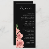 Romantisch  Bloemen Blush Roze Zwart Bruiloft Menu (Voorkant / Achterkant)