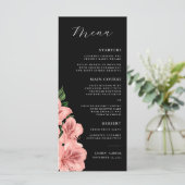 Romantisch  Bloemen Blush Roze Zwart Bruiloft Menu (Staand voorkant)