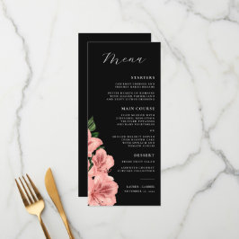 Romantisch  Bloemen Blush Roze Zwart Bruiloft Menu