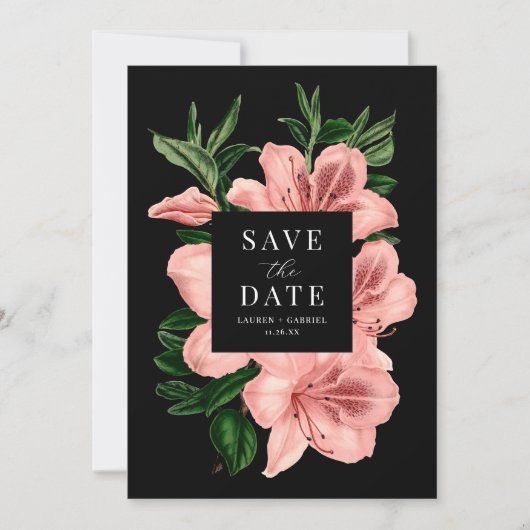 Romantisch Bloemen Blush Roze Zwart Bruiloft Save The Date (Voorkant)