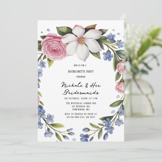 Romantisch Bloemen Boeket Bruidsmeisjes Luncheon Kaart (Staand voorkant)