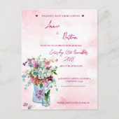 Romantisch Bloemen Boeket Roze Huwelijksuitnodigin Briefkaart (Voorkant)