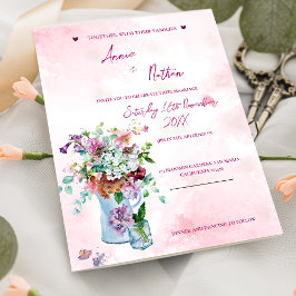 Romantisch Bloemen Boeket Roze Huwelijksuitnodigin Briefkaart