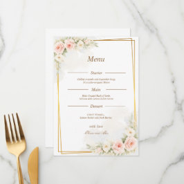 Romantisch Bloemen Bruiloftsmenu Stof Roze Pioenro Menu
