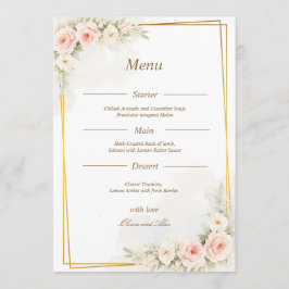 Romantisch Bloemen Bruiloftsmenu Stof Roze Pioenro Menu