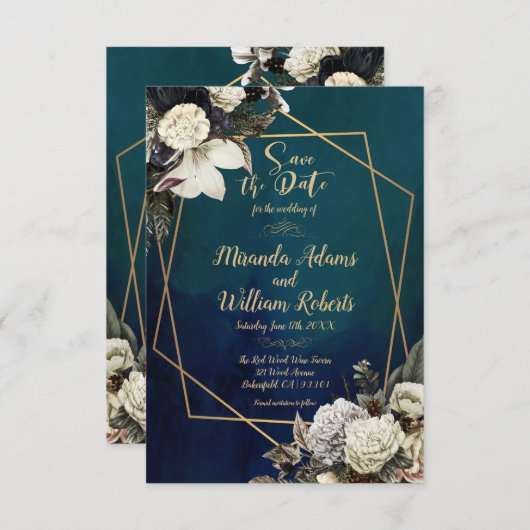 Romantisch Bloemen Gouden Krans Save the Date Brui Kaart (Voorkant / Achterkant)