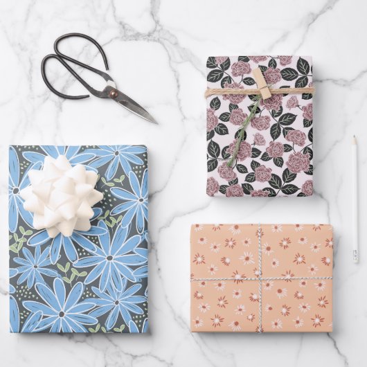 Romantisch Bloemen Hand-getrokken veelkleurig Inpakpapier Vel (Voorkant)