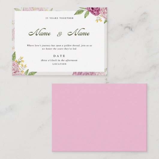 Romantisch Bloemen Jubileum Uitnodiging Kaart (Voorkant / Achterkant)