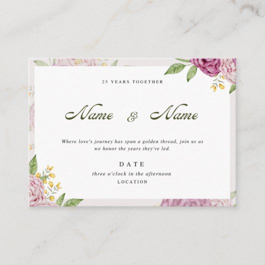 Romantisch Bloemen Jubileum Uitnodiging Kaart (Voorkant)