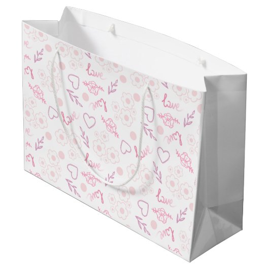 Romantisch Bloemen Liefdespatroon Groot Cadeauzakje (Achterkant Gekanteld)