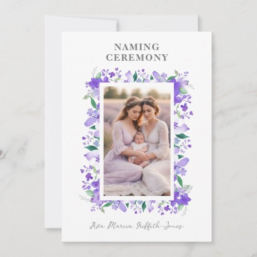 Romantisch Bloemen Lijst Paarse tinten 2 foto's Kaart (Voorkant)