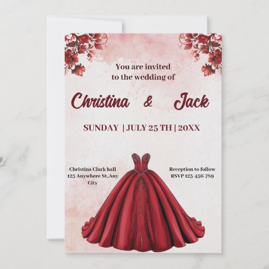 Romantisch Bloemen Ontwerp Bourgondische Ballgown  Kaart (Voorkant)