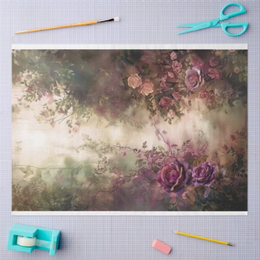 Romantisch Bloemen, Scène, Bourgogne Wijn & Groen Tissuepapier (Craft)