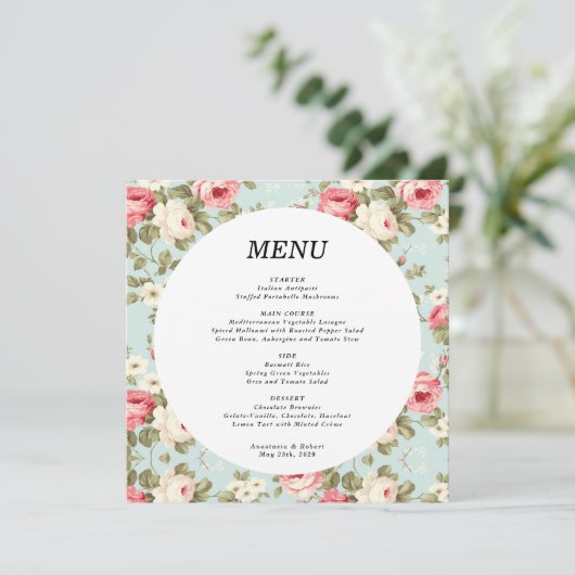 Romantisch  Bloemen Trouwen Ronde Menu Kaart (Staand voorkant)