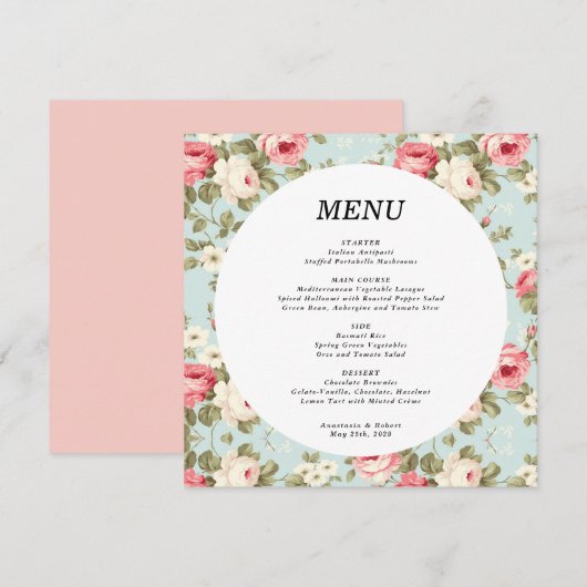 Romantisch Bloemen Trouwen Ronde Menu Kaart (Voorkant / Achterkant)
