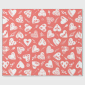 Romantisch Bloemen Valentijn Harten Patroon Koraal Cadeaupapier (Vlak)